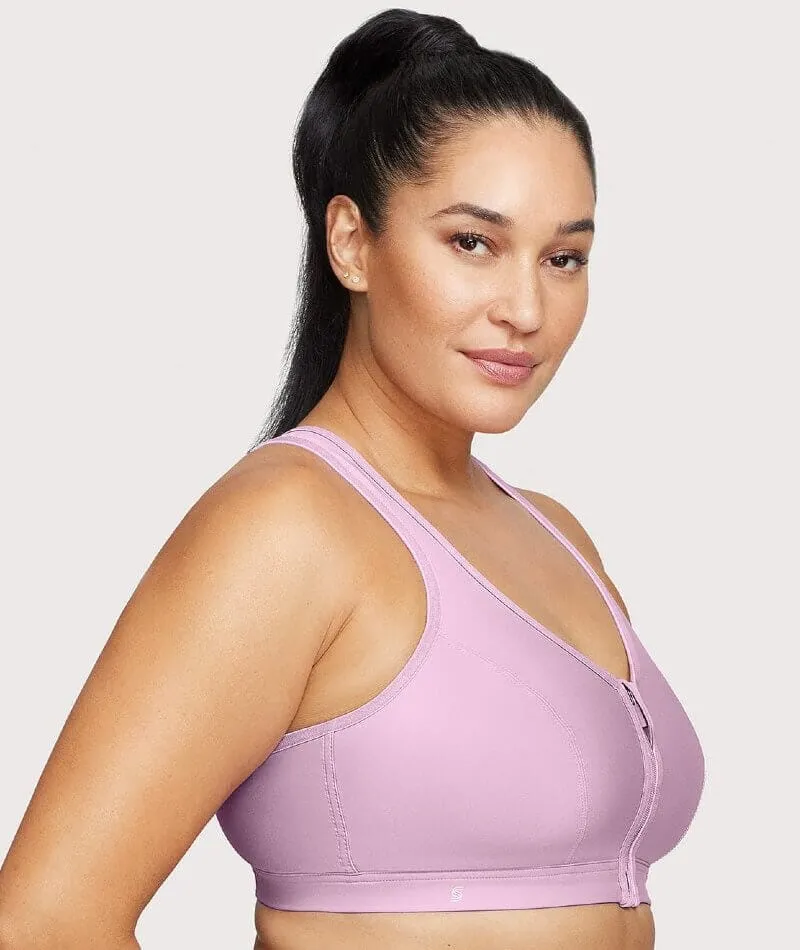 Glamorise Zip Up Front-Closure Wire-Free Sports Bra - Lavender