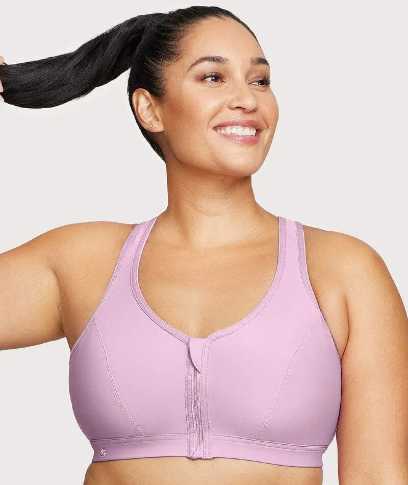 Glamorise Zip Up Front-Closure Wire-Free Sports Bra - Lavender