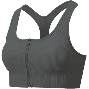 Gloria Gray Rib Knit Full-Zip Activewear Top