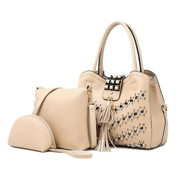 Golden metalic Design 3 in 1 woman Apricot Handbags