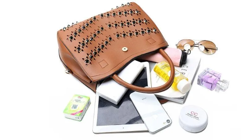 Golden metalic Design 3 in 1 woman Apricot Handbags