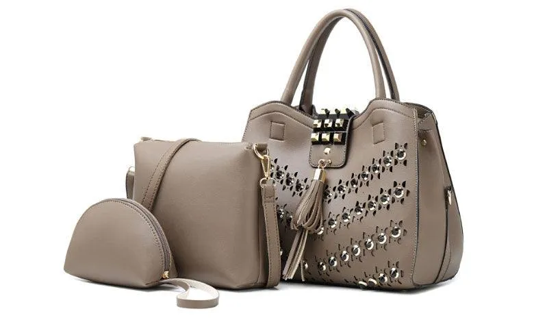 Golden metalic Design 3 in 1 woman Apricot Handbags
