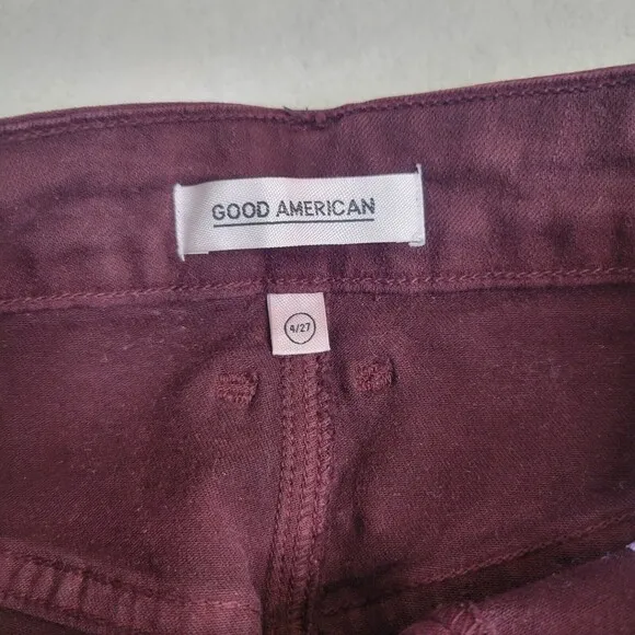 Good American The Waxed Coated Stretch Denim Bordeaux Mini Skirt women's S 4/27