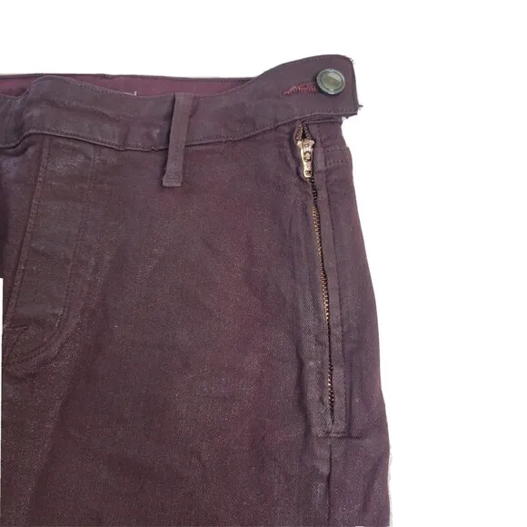 Good American The Waxed Coated Stretch Denim Bordeaux Mini Skirt women's S 4/27