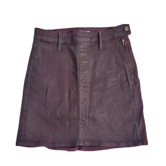 Good American The Waxed Coated Stretch Denim Bordeaux Mini Skirt women's S 4/27