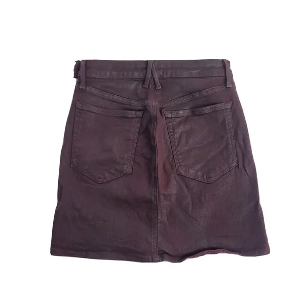 Good American The Waxed Coated Stretch Denim Bordeaux Mini Skirt women's S 4/27