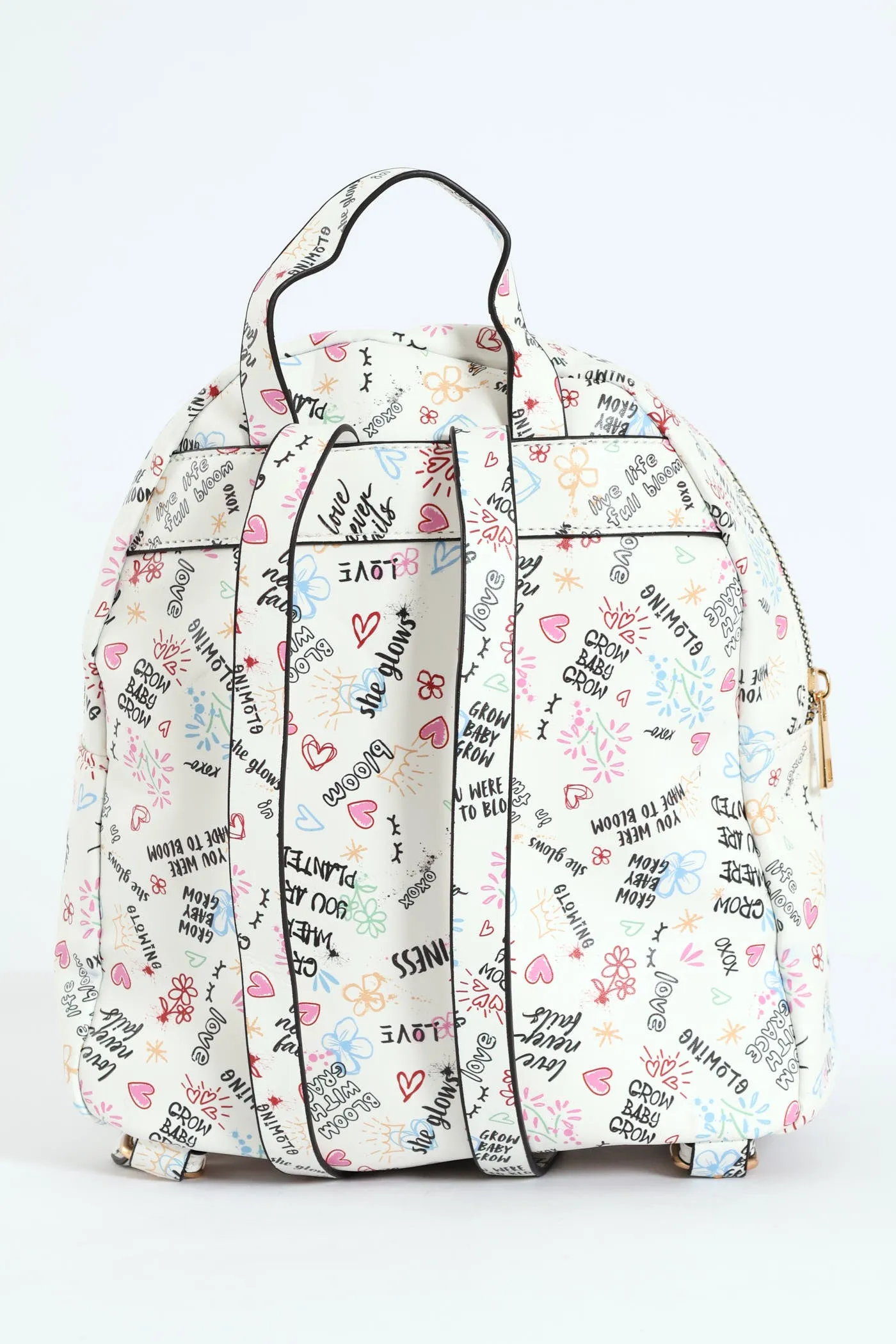 Graffiti Printed Backpack - White