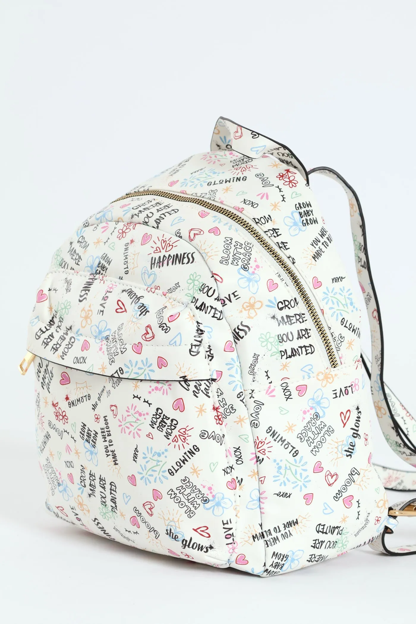 Graffiti Printed Backpack - White