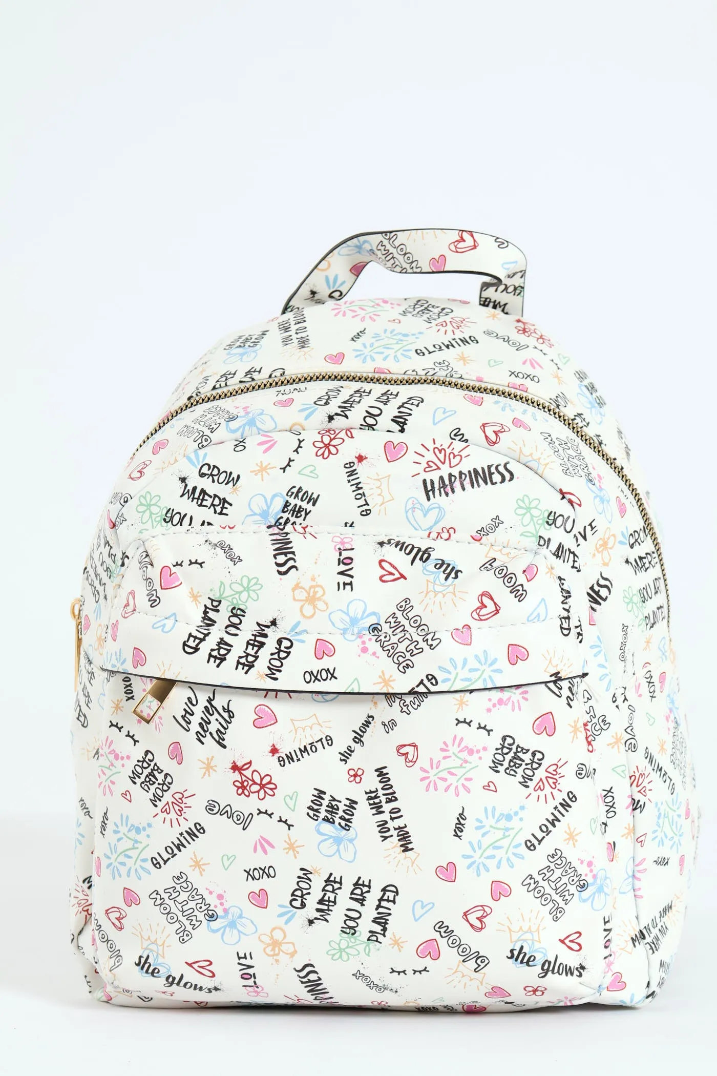 Graffiti Printed Backpack - White