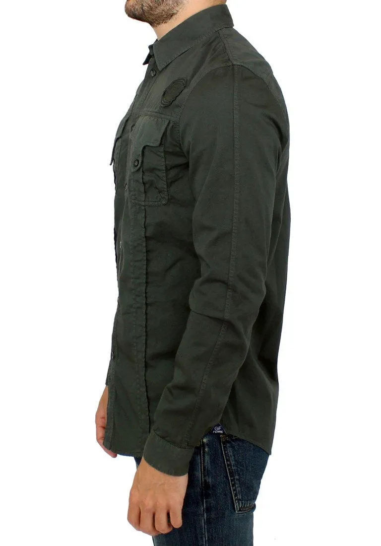Green Button Front Cotton Casual Shirt
