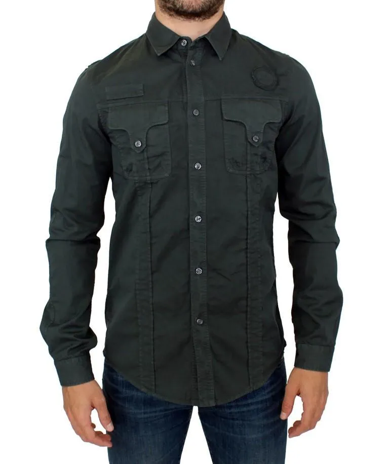 Green Button Front Cotton Casual Shirt