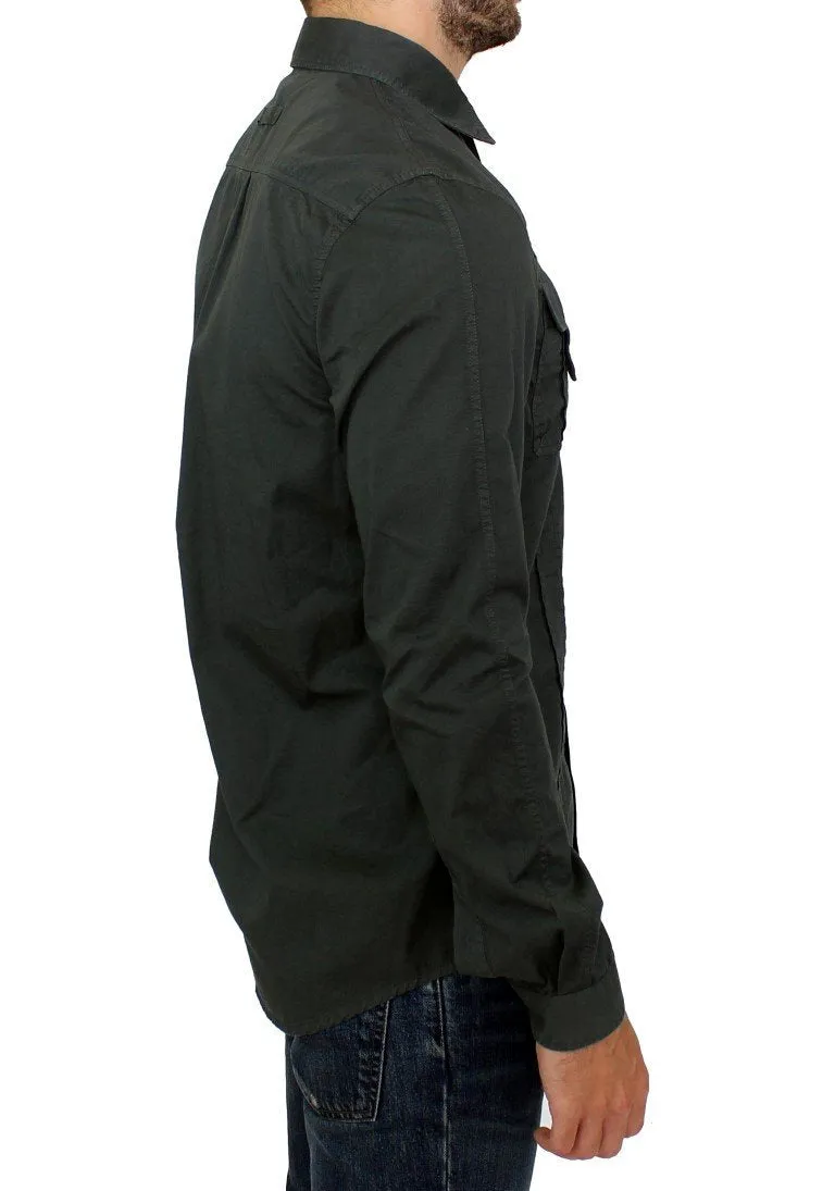 Green Button Front Cotton Casual Shirt