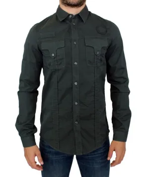 Green Button Front Cotton Casual Shirt