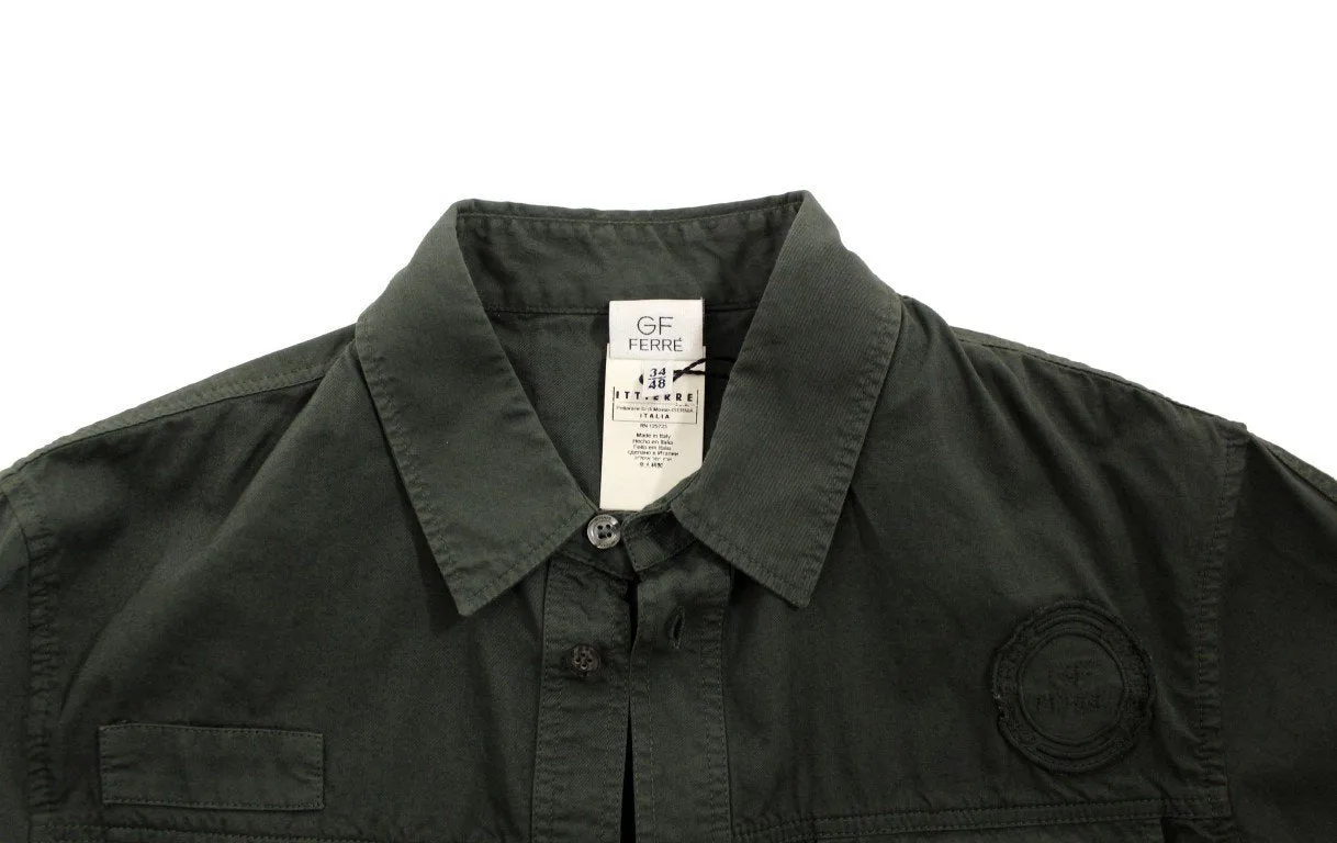 Green Button Front Cotton Casual Shirt