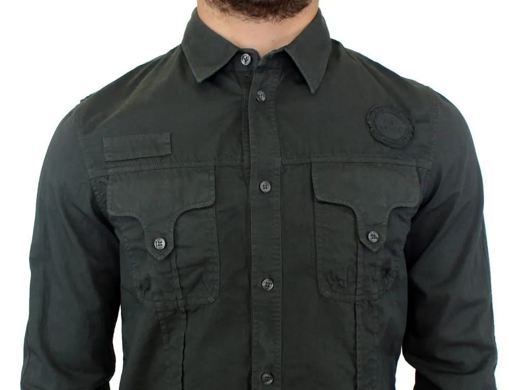 Green Button Front Cotton Casual Shirt