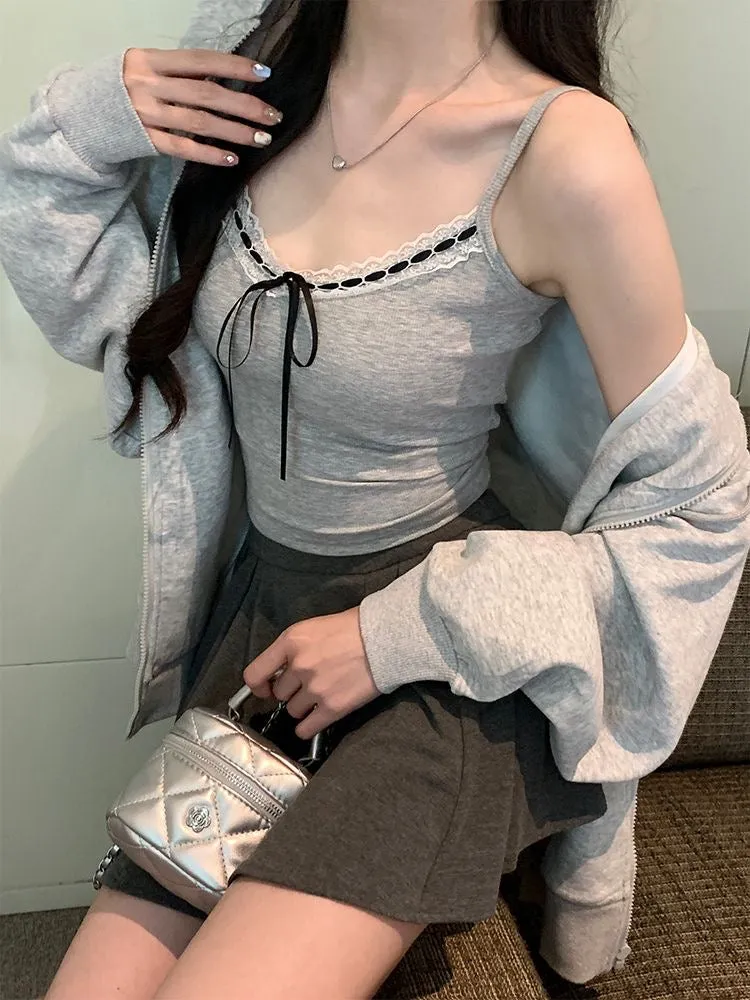Grey Bowknot Camisole With Built-In Padding