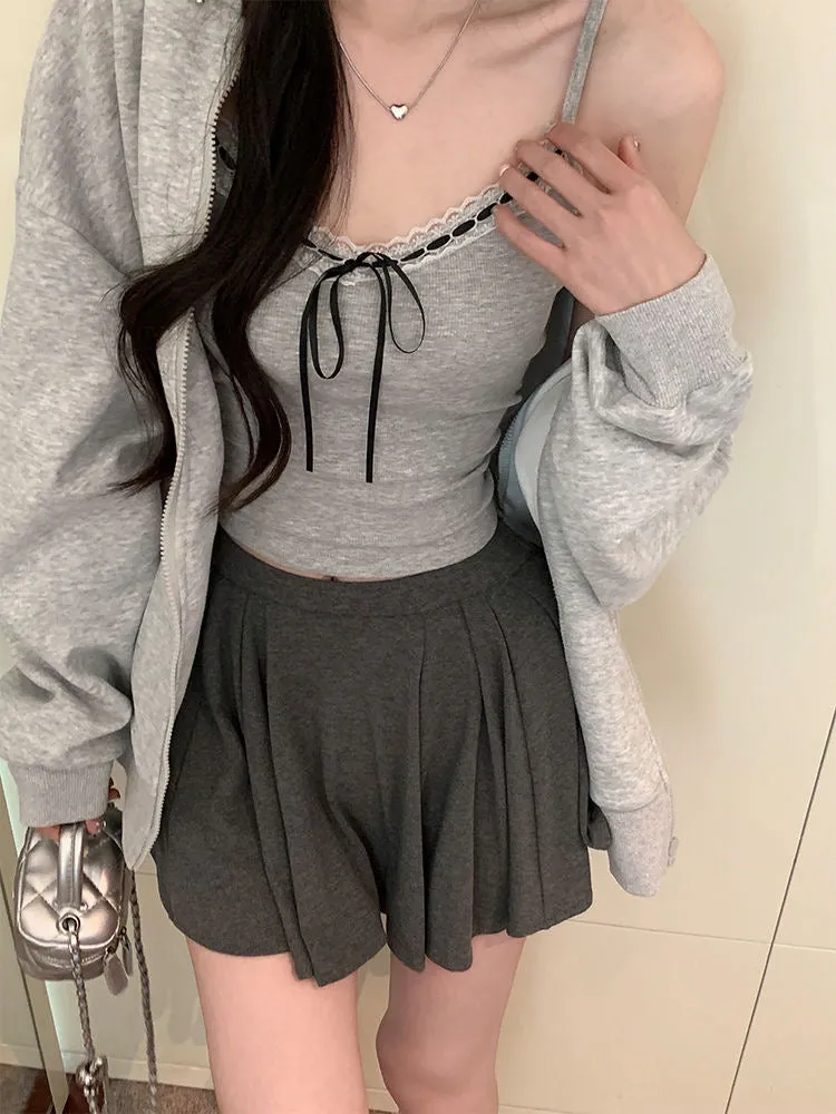 Grey Bowknot Camisole With Built-In Padding