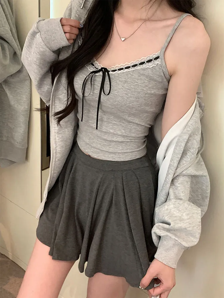 Grey Bowknot Camisole With Built-In Padding