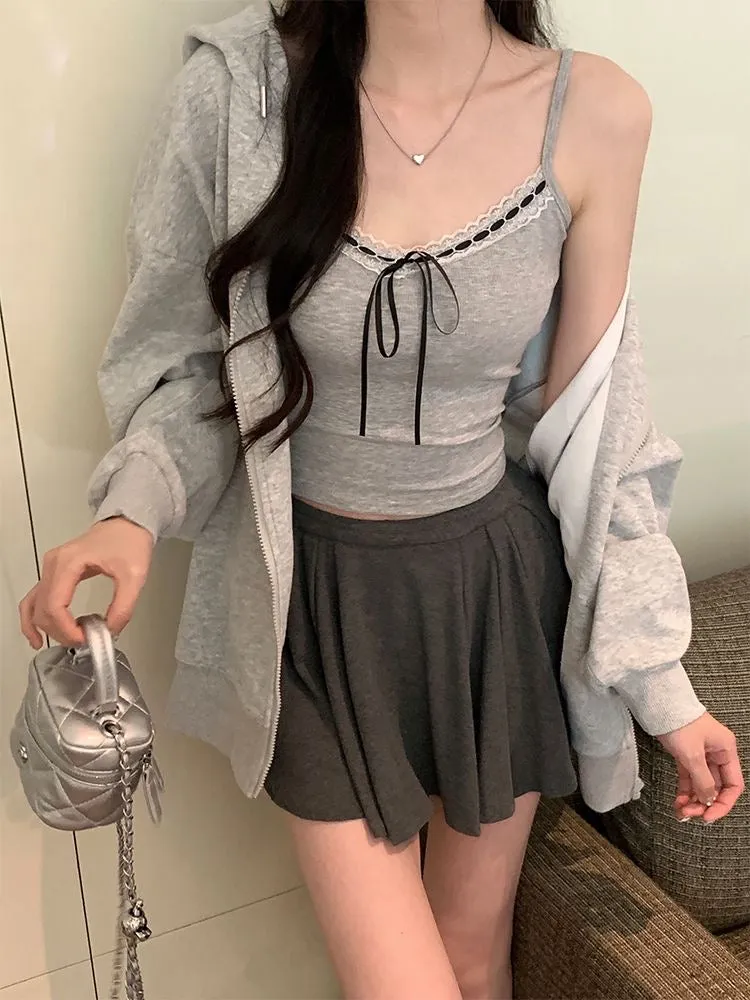 Grey Bowknot Camisole With Built-In Padding