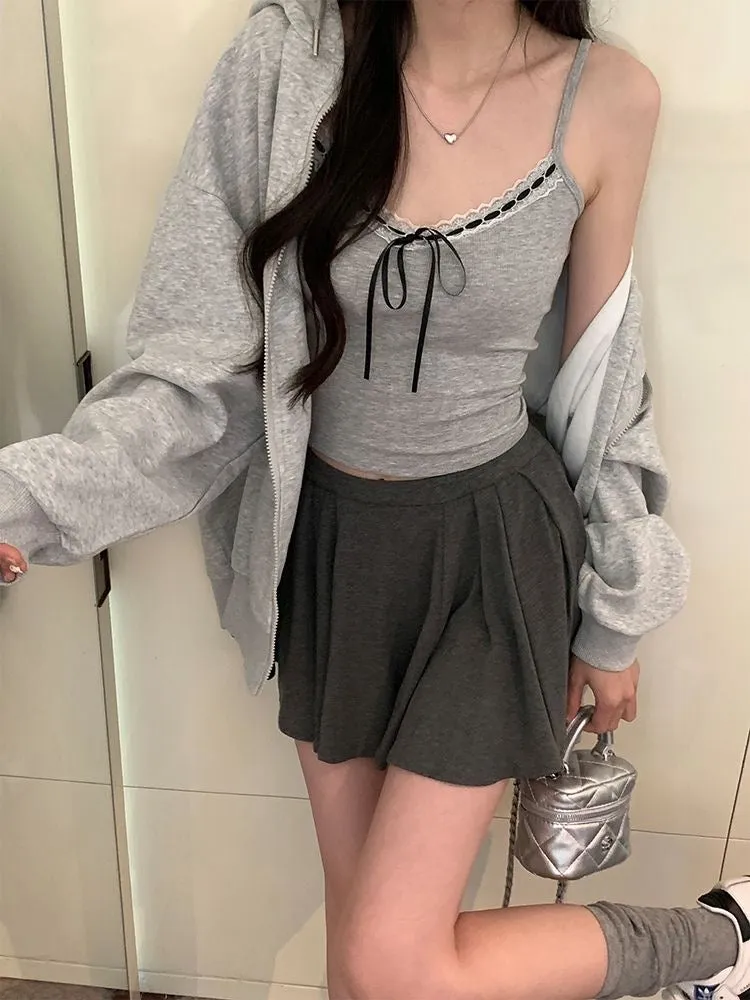 Grey Bowknot Camisole With Built-In Padding