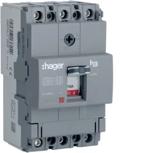 Hager HHA016Z 16A 25kA Triple Pole Fixed Thermal TM MCCB h3 x160
