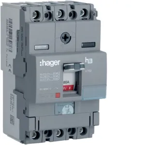 Hager HHA080U 80A 25kA Triple Pole Adjustable Thermal TM MCCB h3 x160
