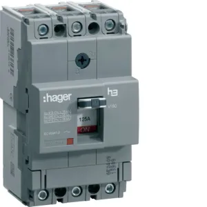 Hager HHA125U 125A 25kA Triple Pole Adjustable Thermal TM MCCB h3 x160