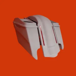 Harley Davidson 5" Heritage Softail Extended Saddlebags Dual 6 X 9 Speaker Lids   LED Fender Dual Cutouts
