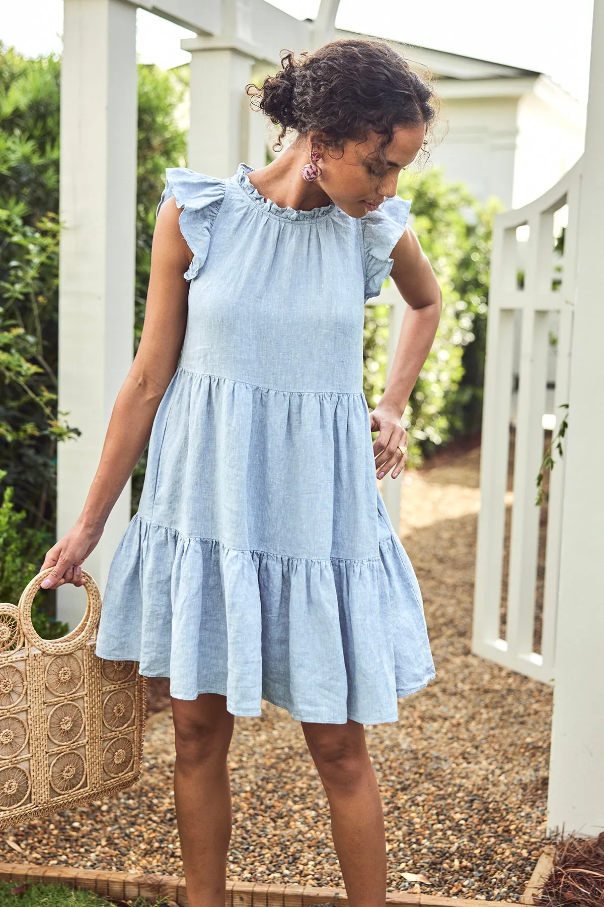 Helen Dress in Blue Linen