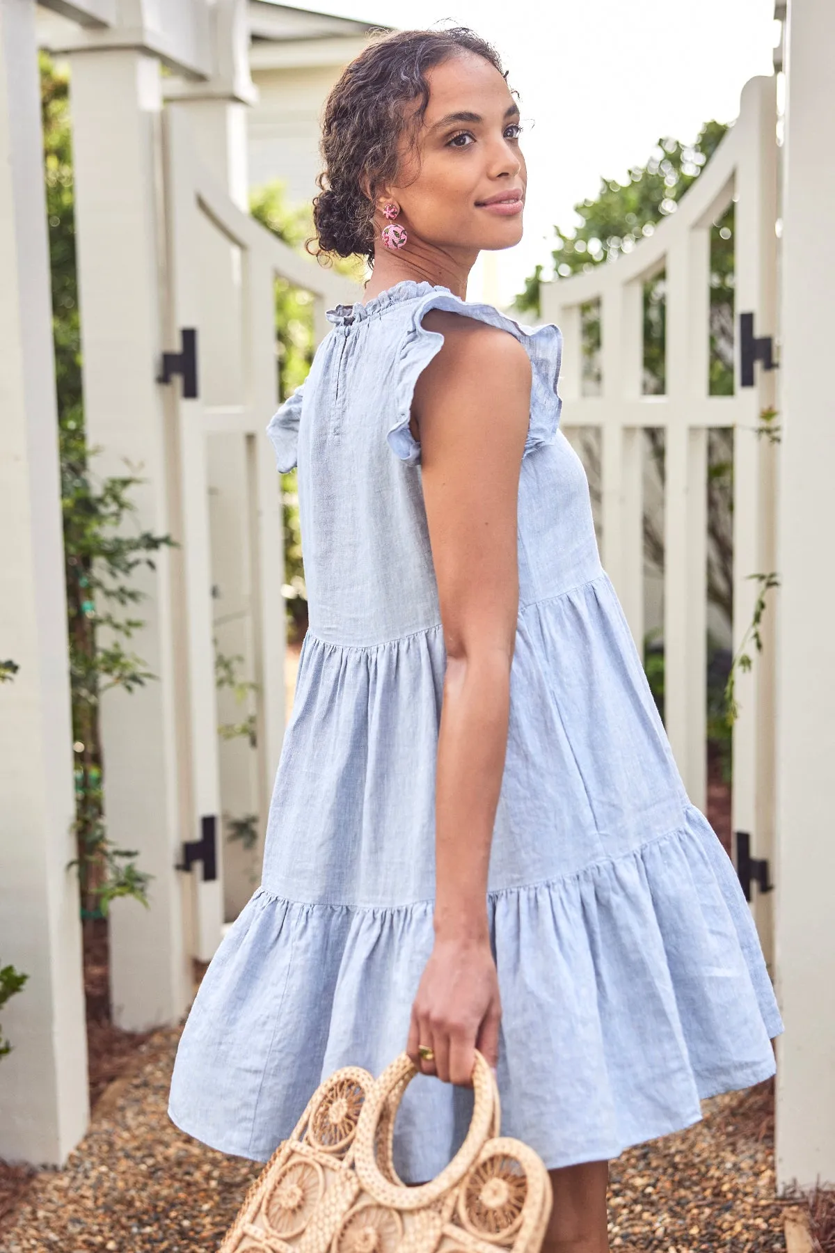 Helen Dress in Blue Linen