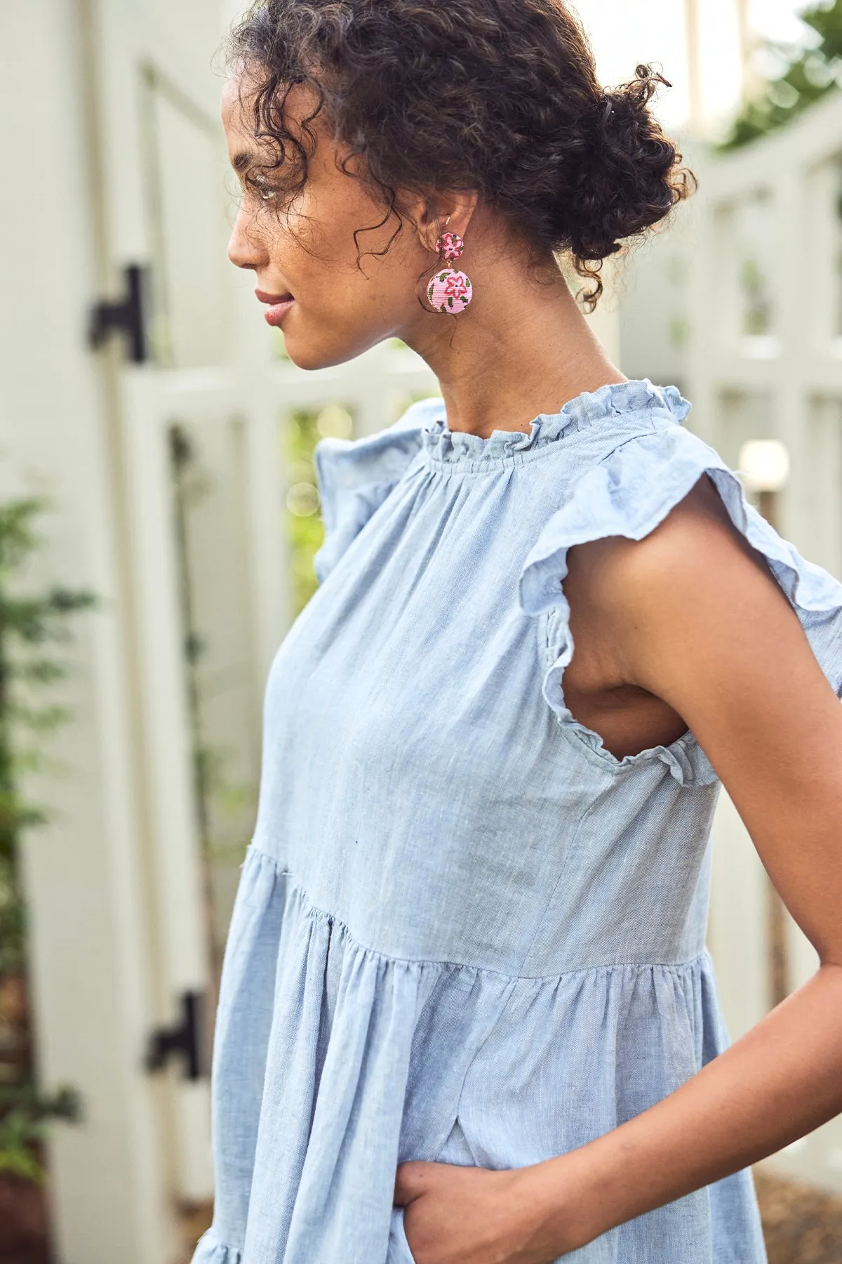 Helen Dress in Blue Linen