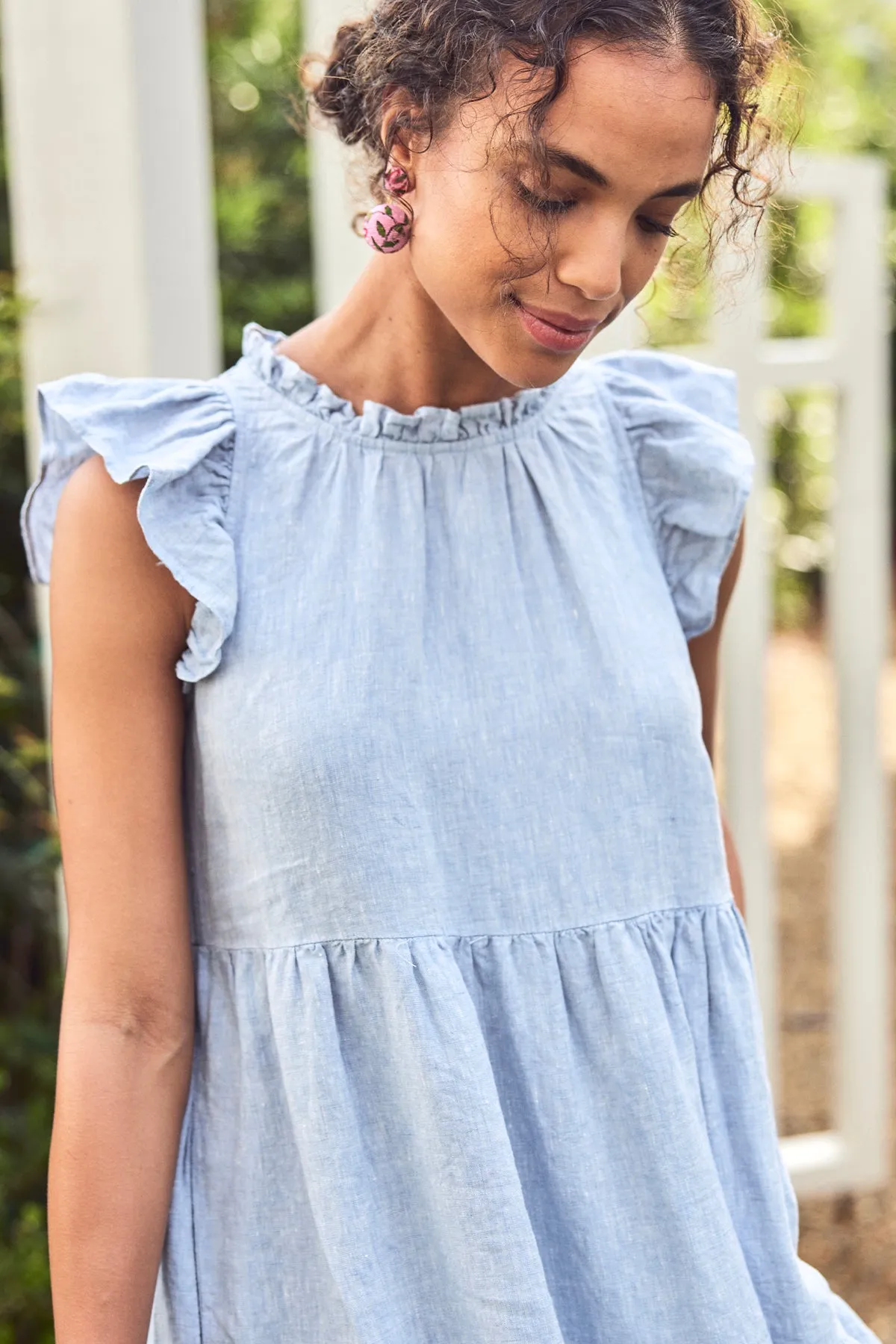 Helen Dress in Blue Linen