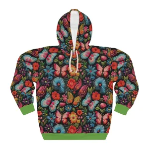 Hoodie Butterflies Flowers with Faux Embroidery Pullover Sweatshirt