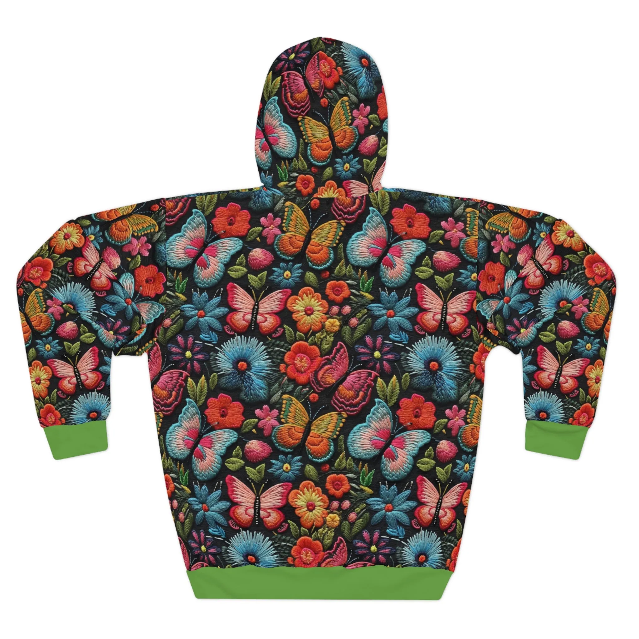 Hoodie Butterflies Flowers with Faux Embroidery Pullover Sweatshirt