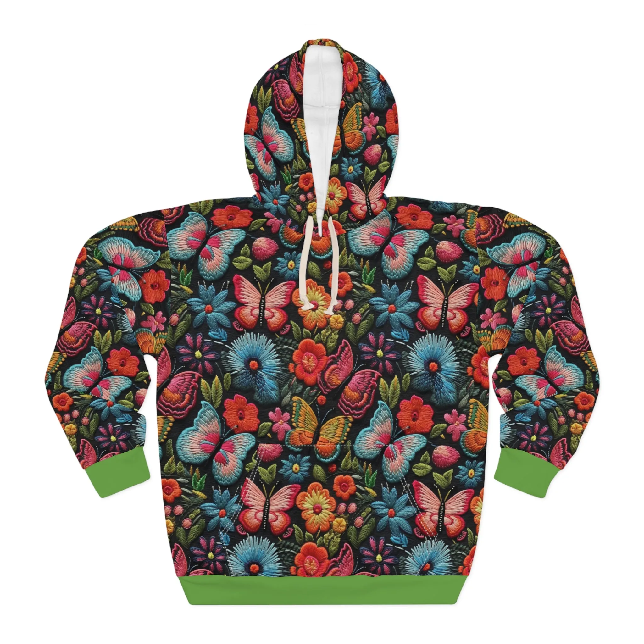 Hoodie Butterflies Flowers with Faux Embroidery Pullover Sweatshirt