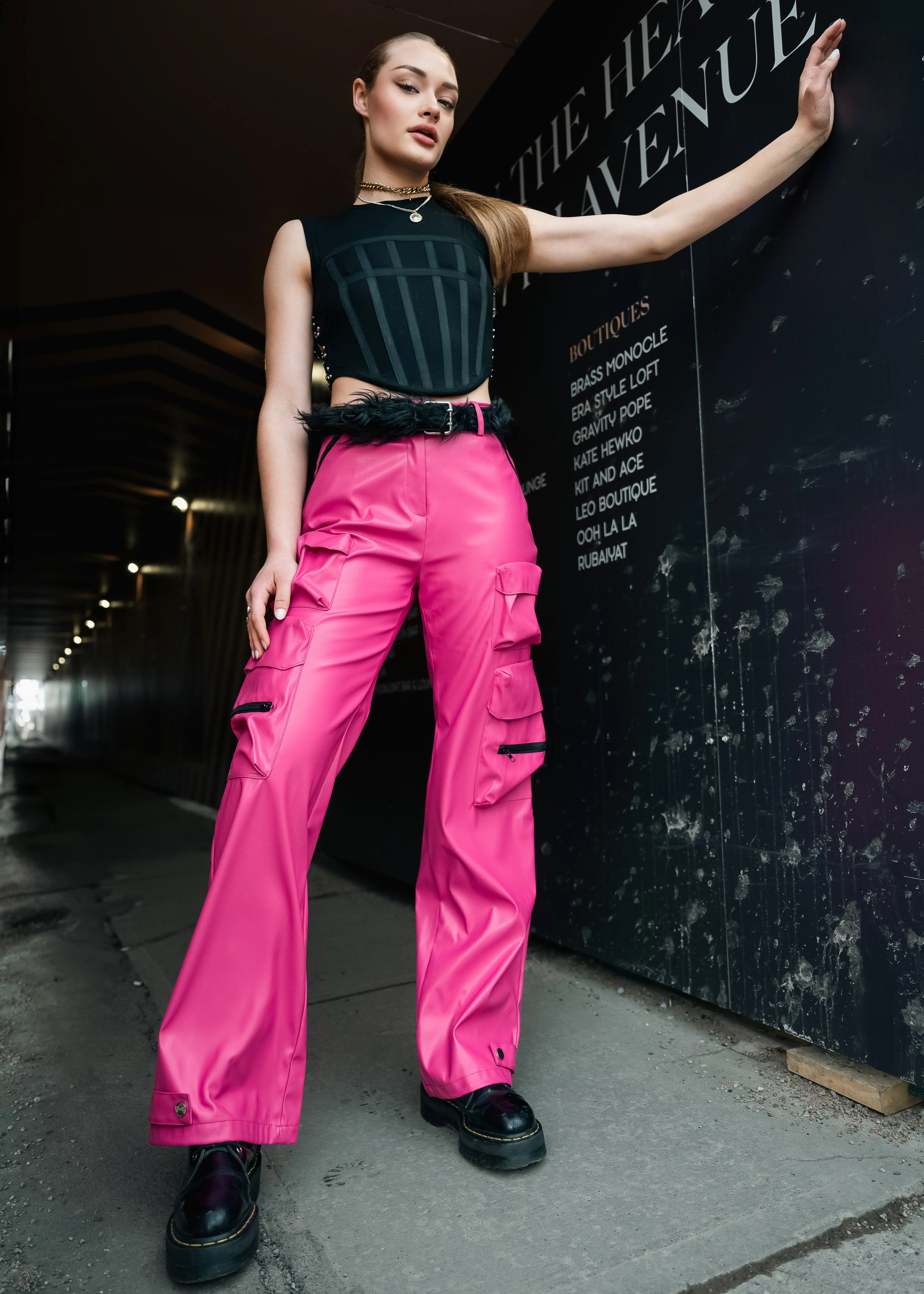 Hot Pink Vegan Leather Cargo Pant