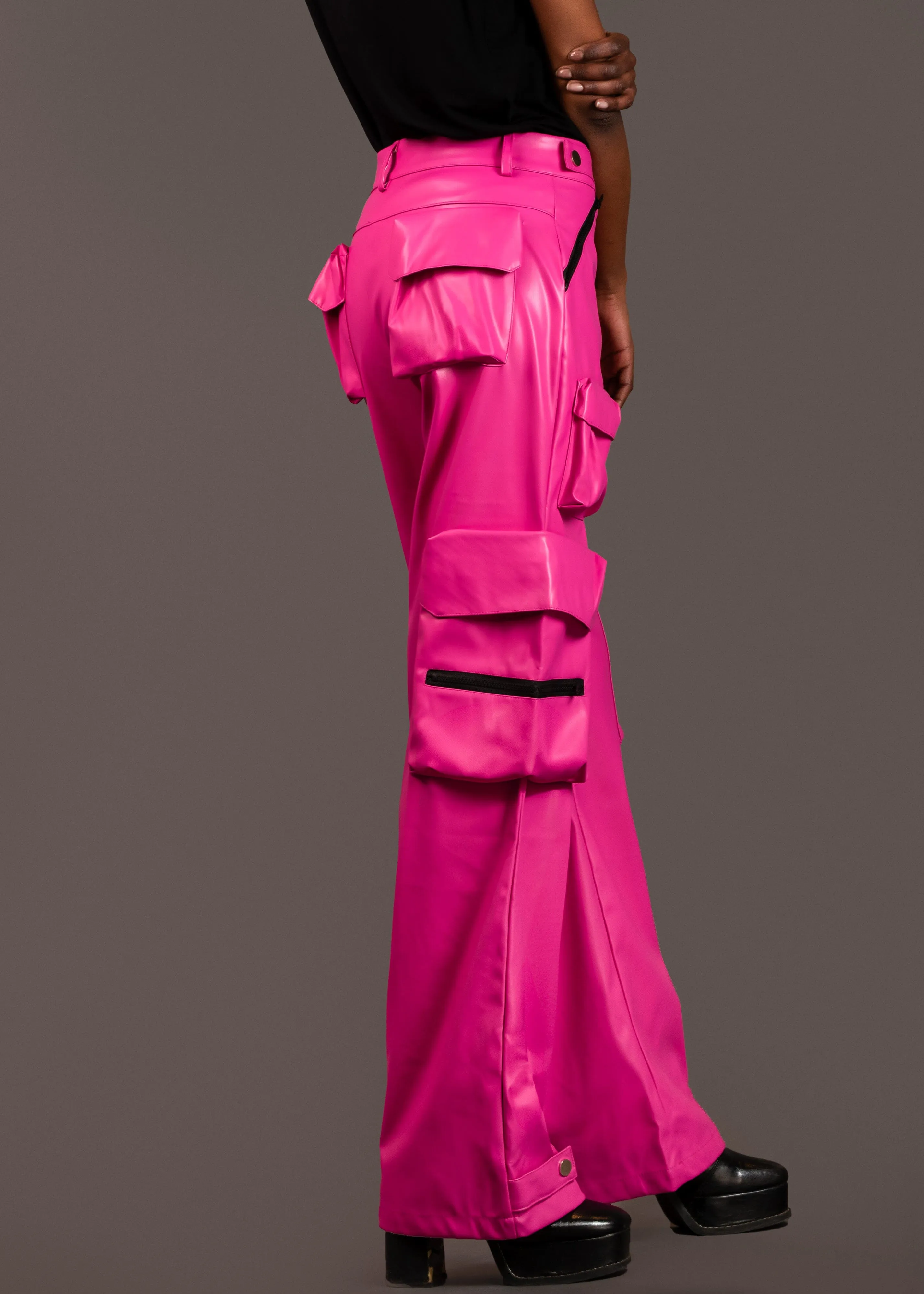 Hot Pink Vegan Leather Cargo Pant