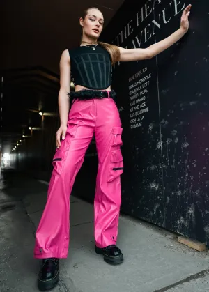 Hot Pink Vegan Leather Cargo Pant