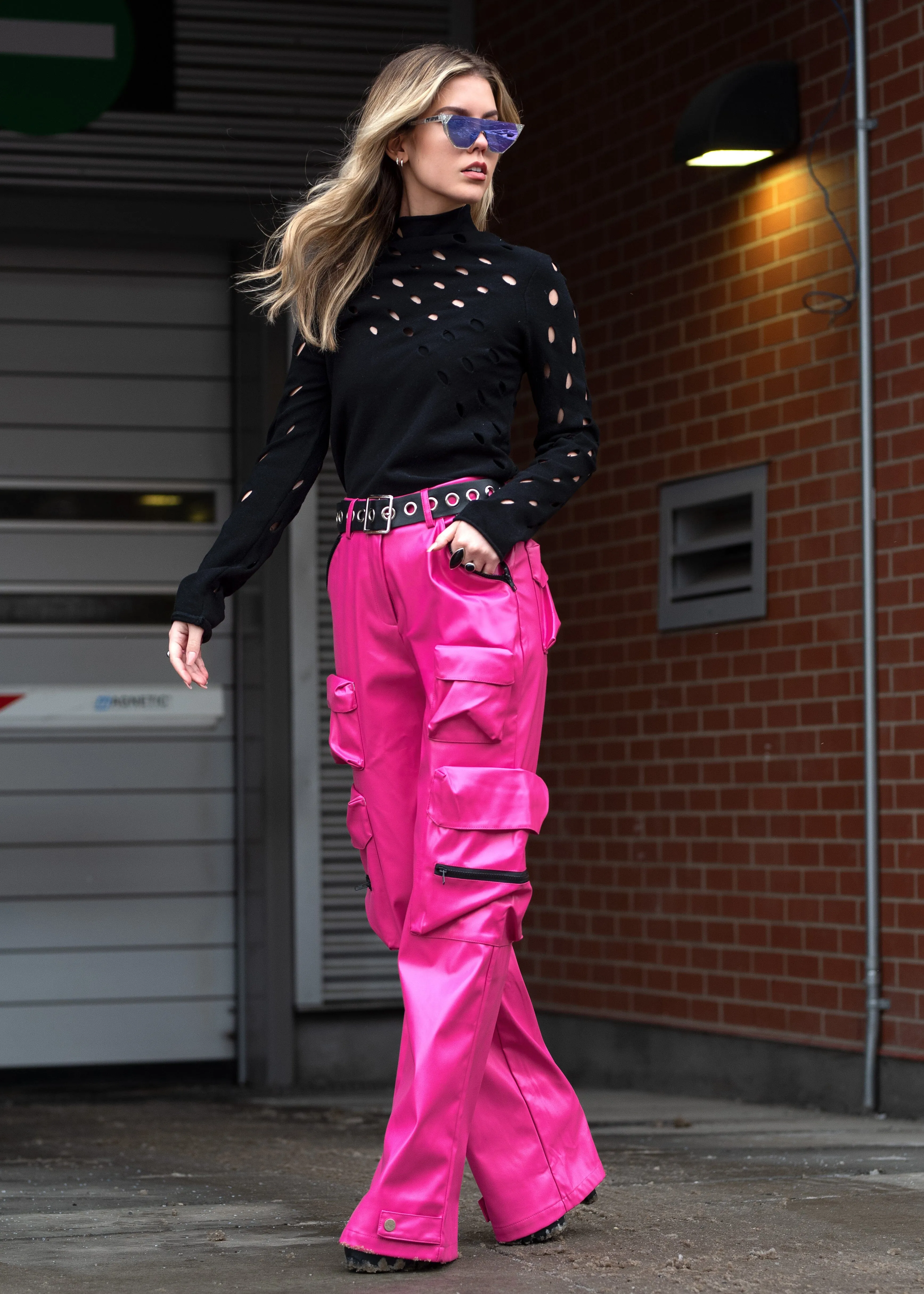 Hot Pink Vegan Leather Cargo Pant
