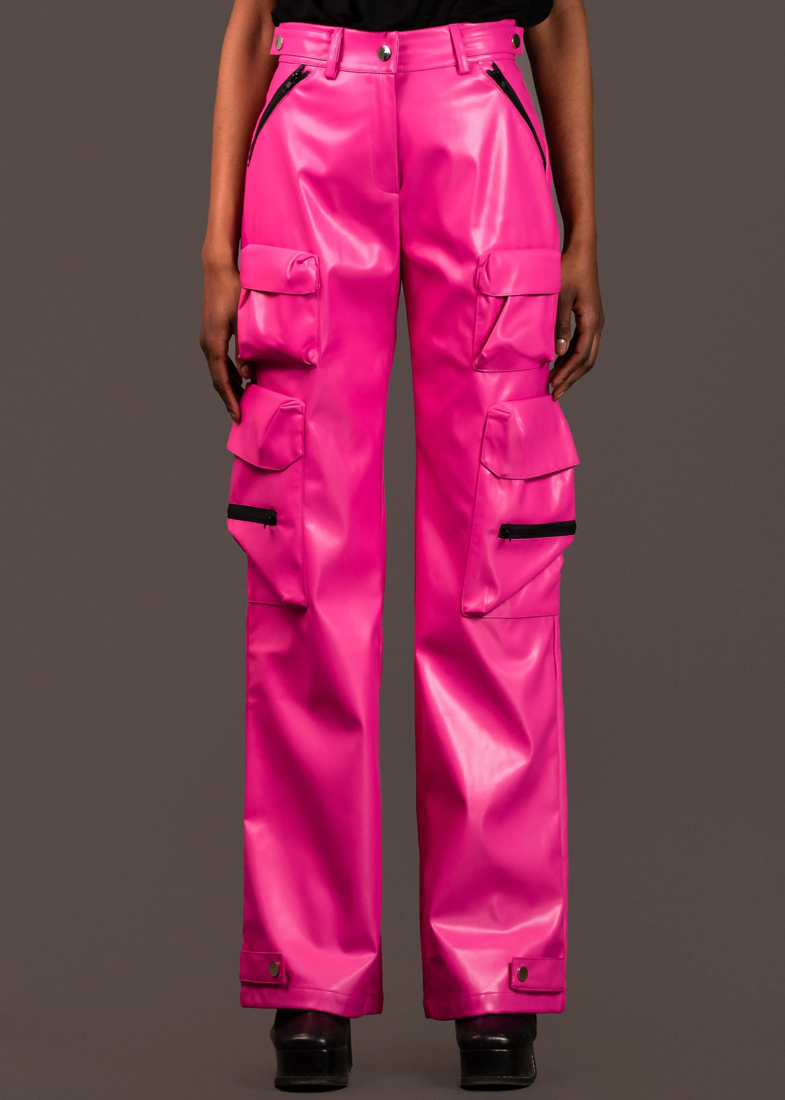 Hot Pink Vegan Leather Cargo Pant