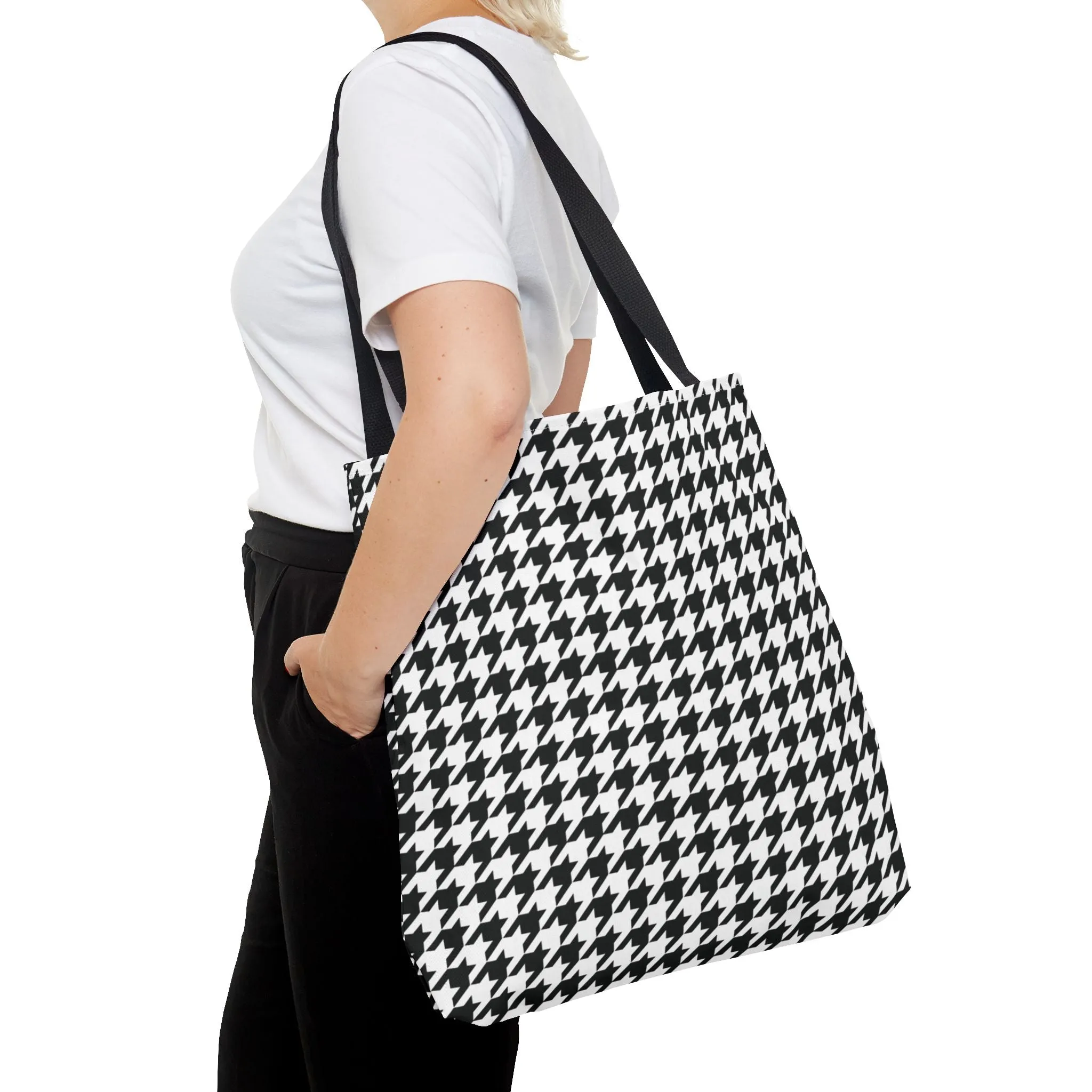 Houndstooth Canvas Tote Bag Reusable Shopping Bag - Saiko Studio