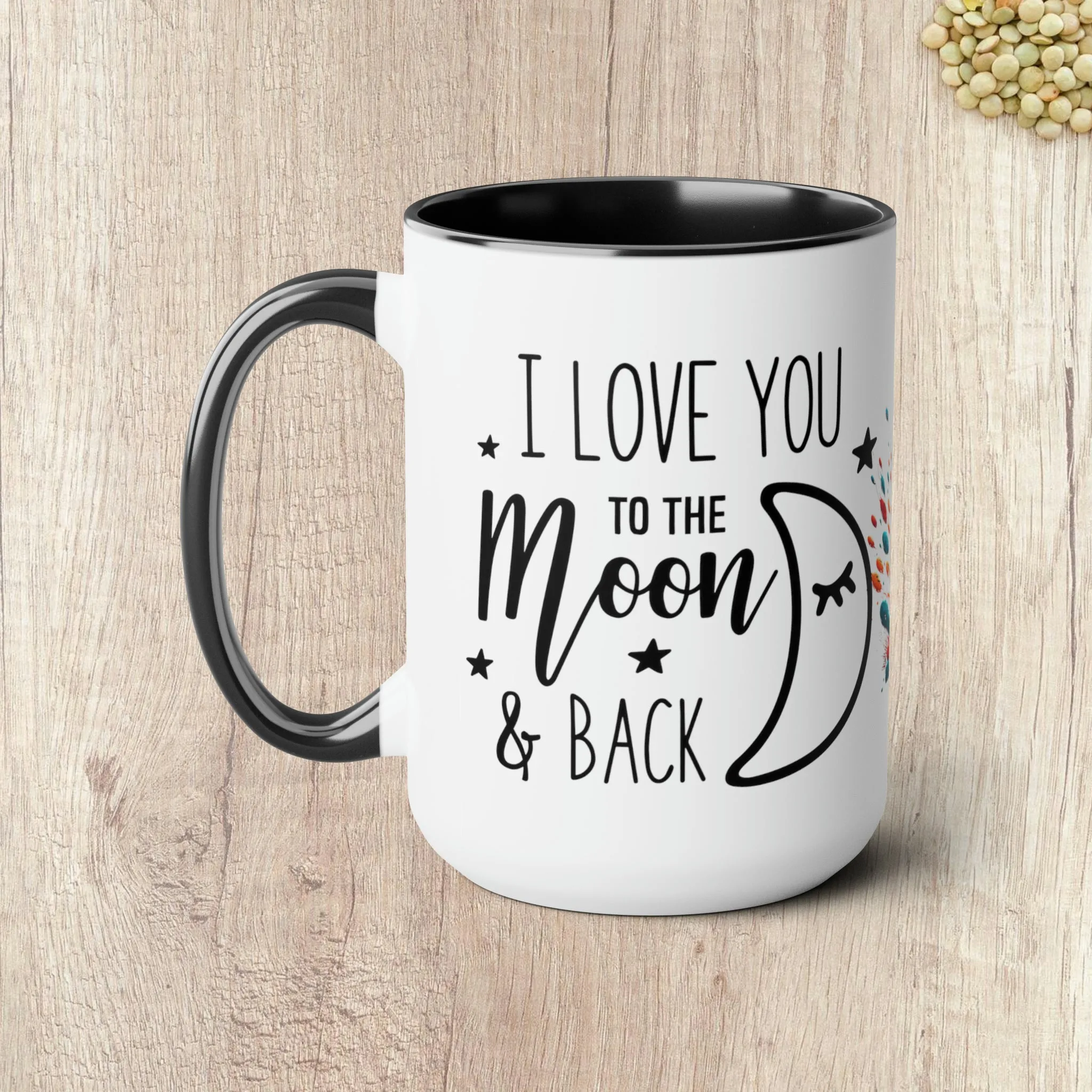 I LOVE YOU TO THE MOON AND BACK - Rocket Ship  - Two-Tone Coffee Mug - 15oz - 5 Color Options