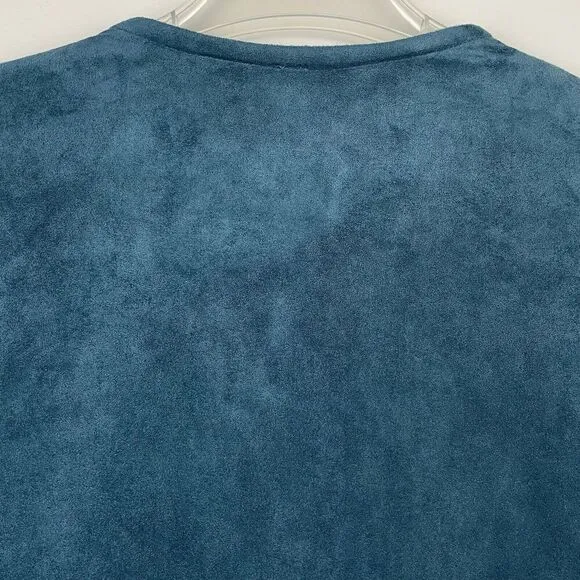 IC by CONNIE K Faux Suede One Button Blazer Jacket Size M Teal Asymmetrical Boho