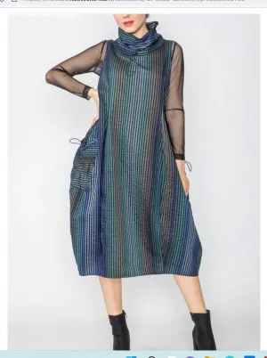 IC Collection 5575D 1PC Long Mesh Sleeve Dress With Designer Side Pocket