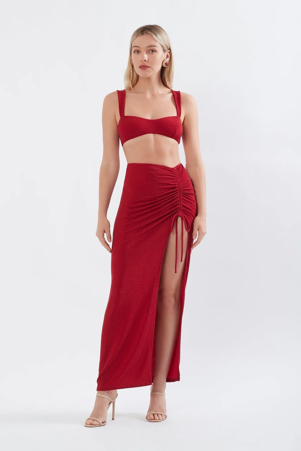 ISSA BIKINI TOP IN RED SHIMMER