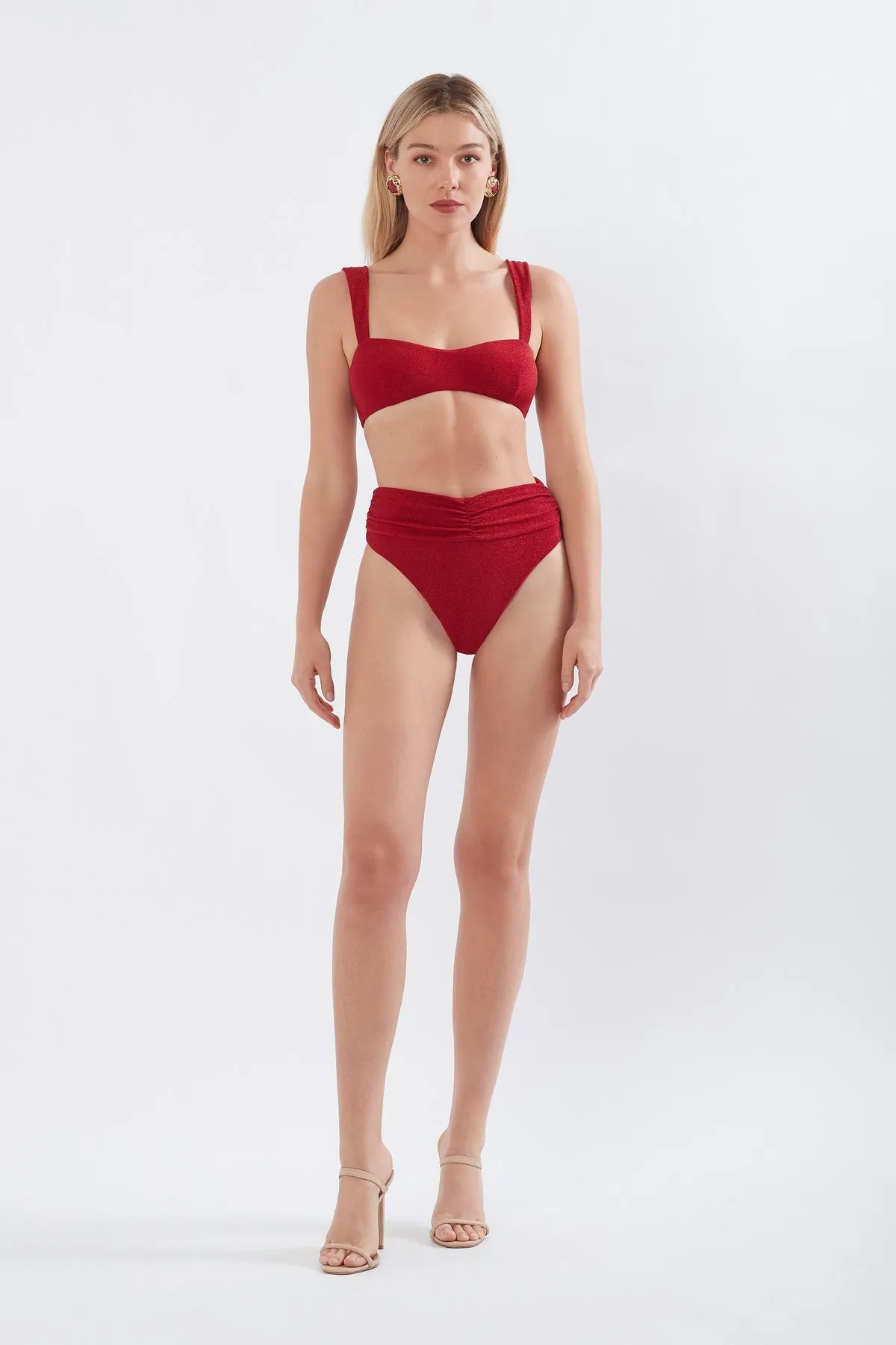 ISSA BIKINI TOP IN RED SHIMMER