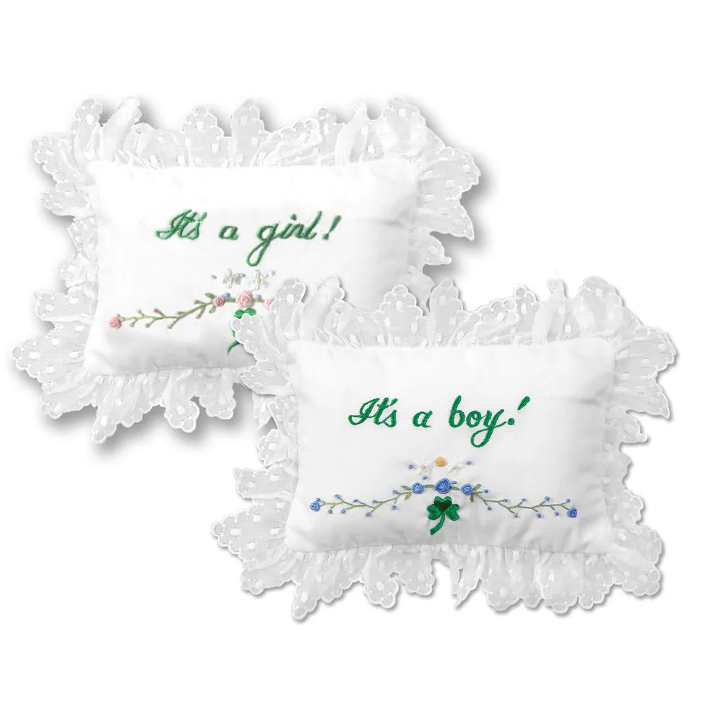 It's A Boy/Girl! Shamrock Embroidered Mini Pillow