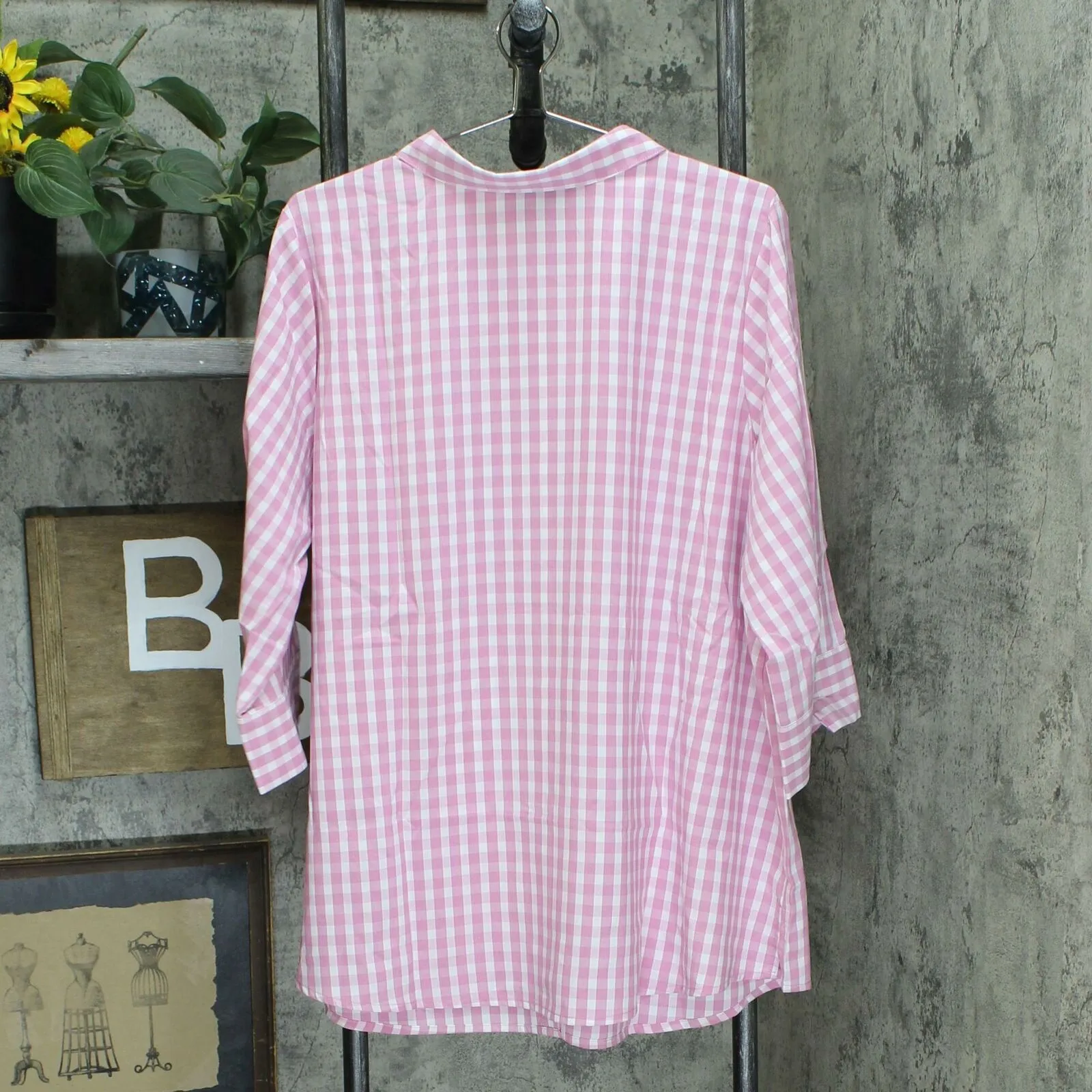 Joan Rivers Plus Size Perfect Gingham Shirt With 3/4 Sleeves