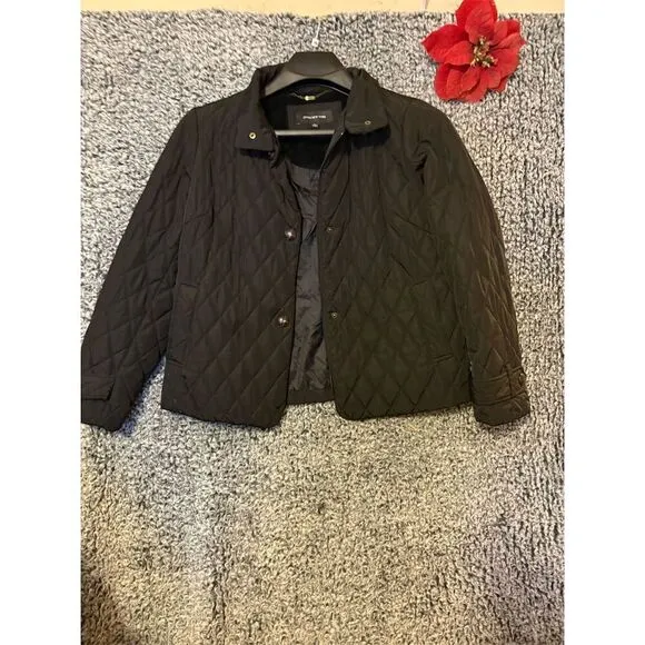 Jones New York Women's Quilted Jacket Black M Mid-Length Casual