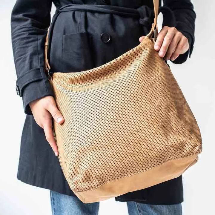 JUJU & CO  Perforated Leather Slouchy - Natural Leather